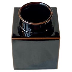 Square Midcentury Tenmoku Porcelain Vase in the Style of Bernard Leach