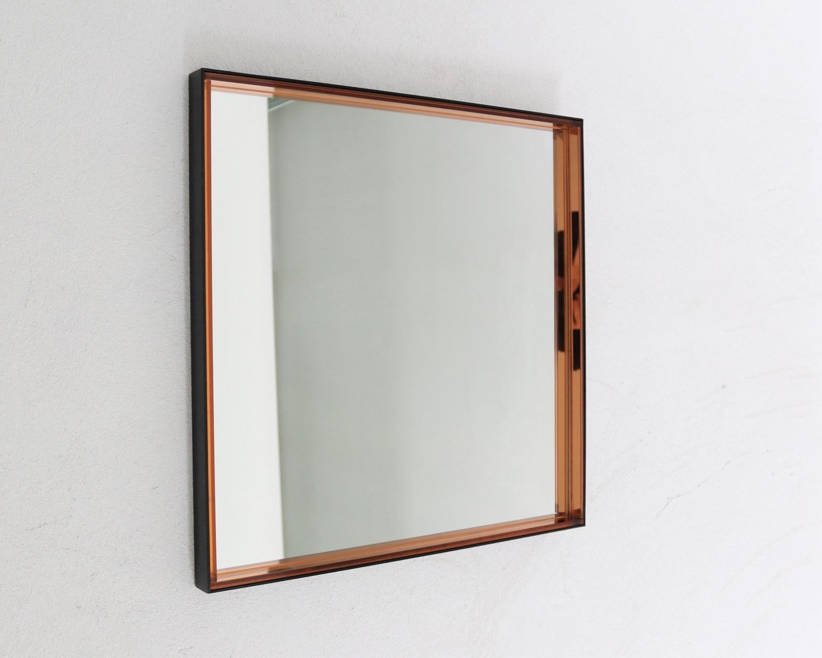 Square Midcentury Wall Mirror with Pink Glass and Black Metal Frame, 1960s 7