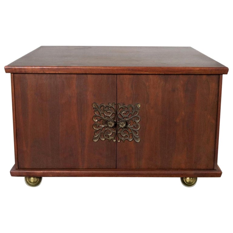Square Midcentury Walnut Rolling End Table Storage Cabinet On Br Square Midcentury Walnut Rolling End Table Storage Cabinet On Br Ball Caster For