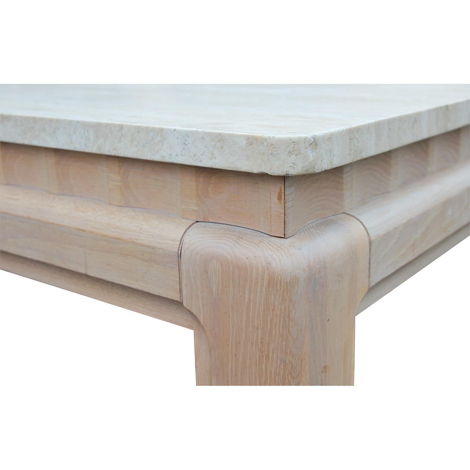 Late 20th Century Square Ming Modern Travertine Coffee Table with Bleached Cerused Oak Base