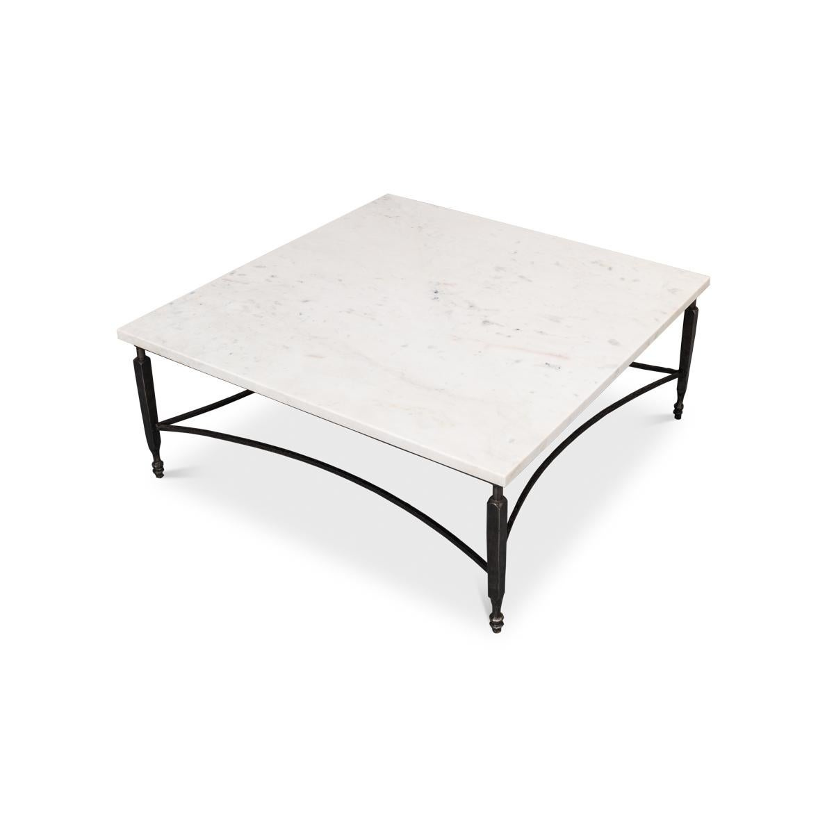 Contemporary Square Minimalist Marble Top Coffee Table For Sale