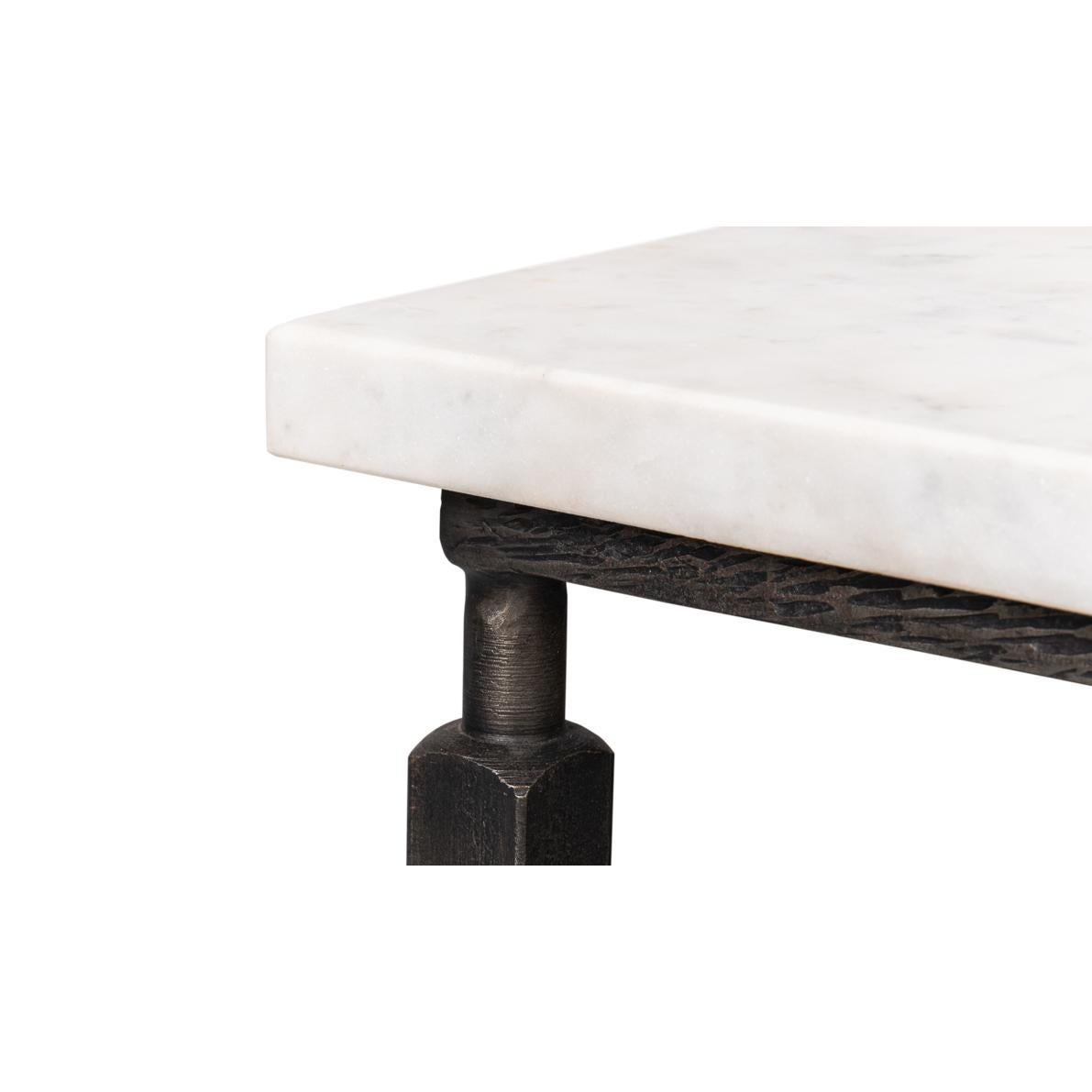 Wrought Iron Square Minimalist Marble Top Coffee Table For Sale