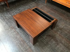 Square Minimalist Midcentury Teak Coffee Table with Twin Magazine Pockets