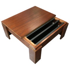 Square Minimalist Midcentury Teak Coffee Table with Twin Magazine Pockets