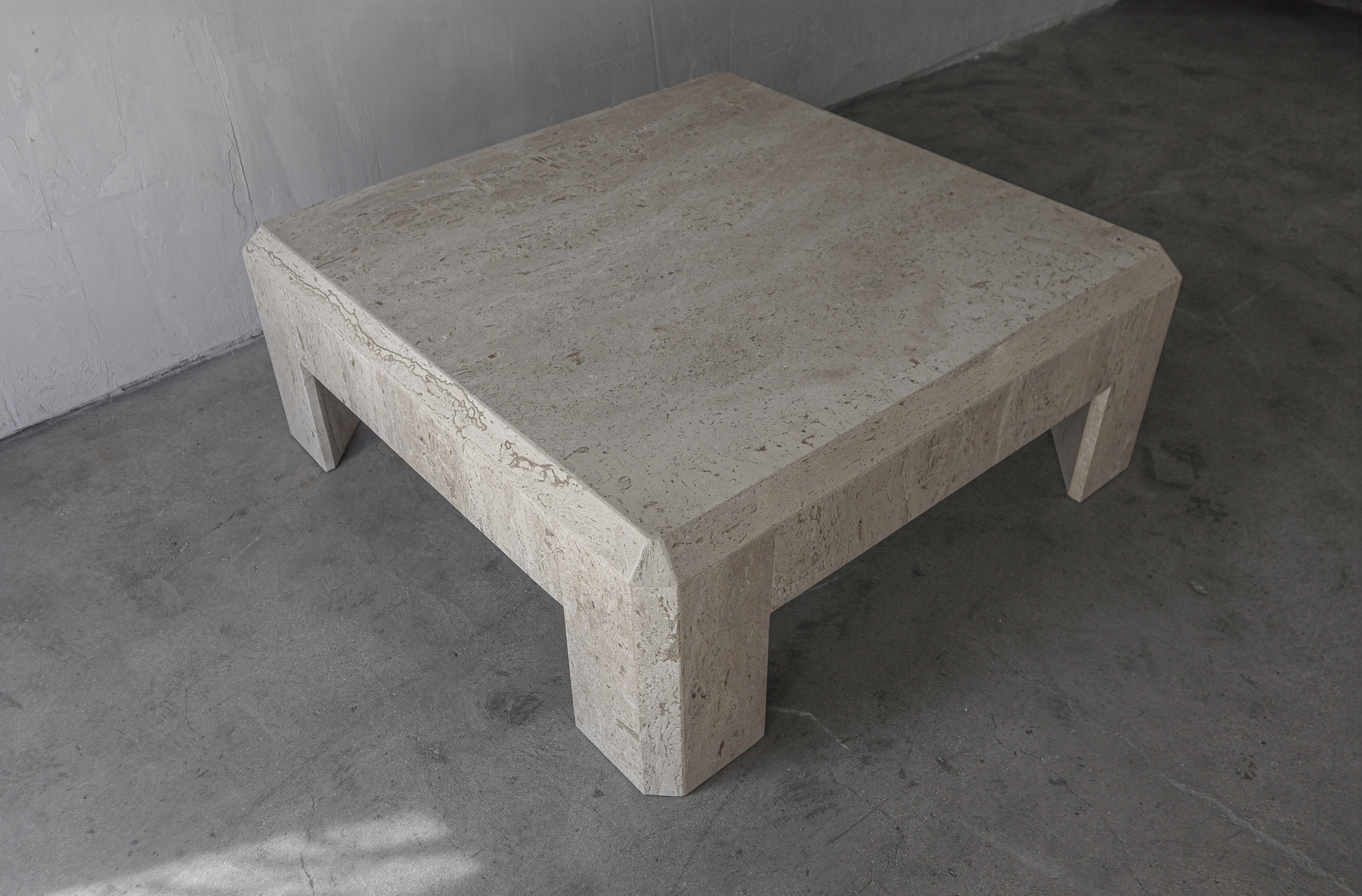 Post-Modern Square Minimalist Travertine Coffee Table