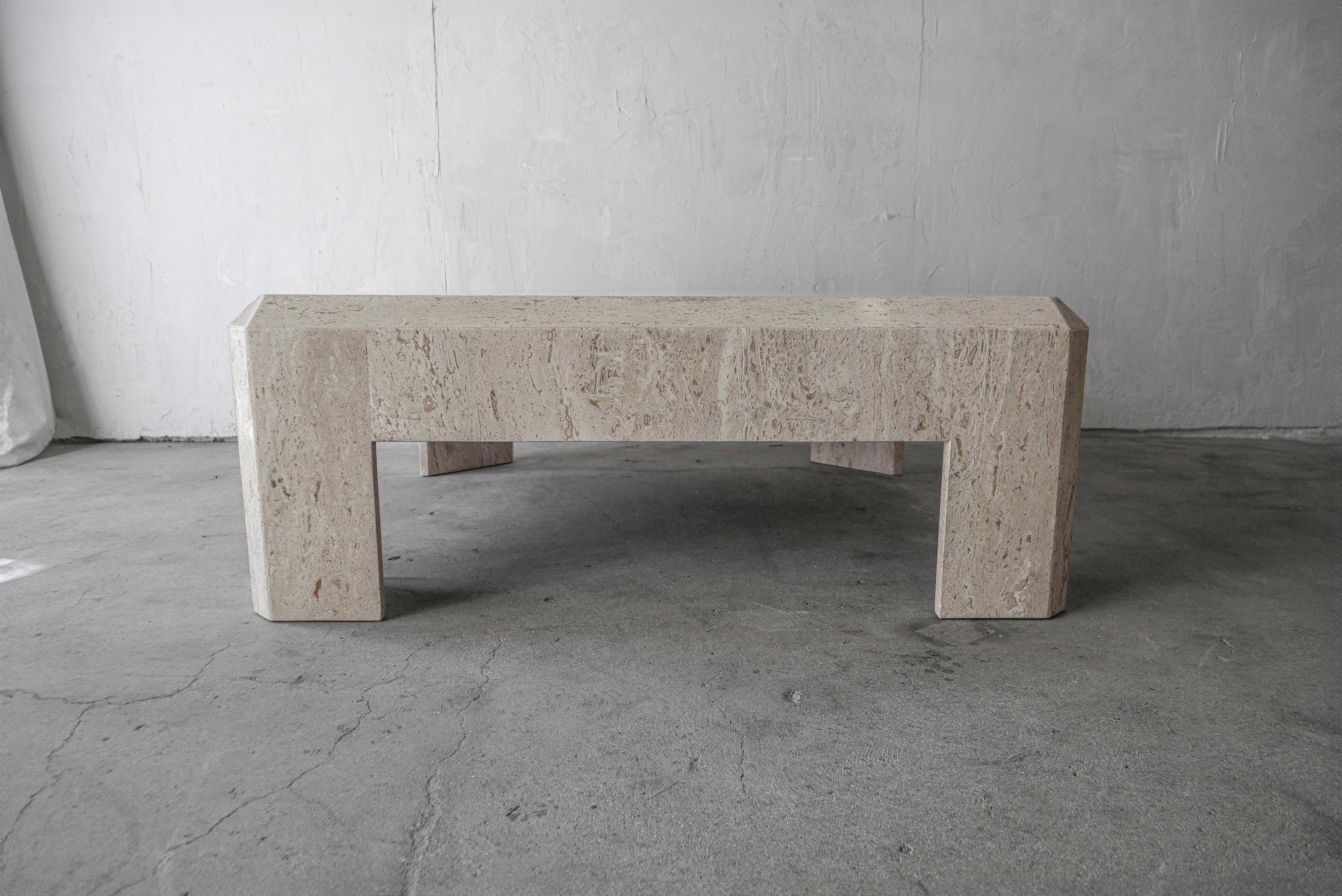 Square Minimalist Travertine Coffee Table In Good Condition In Las Vegas, NV