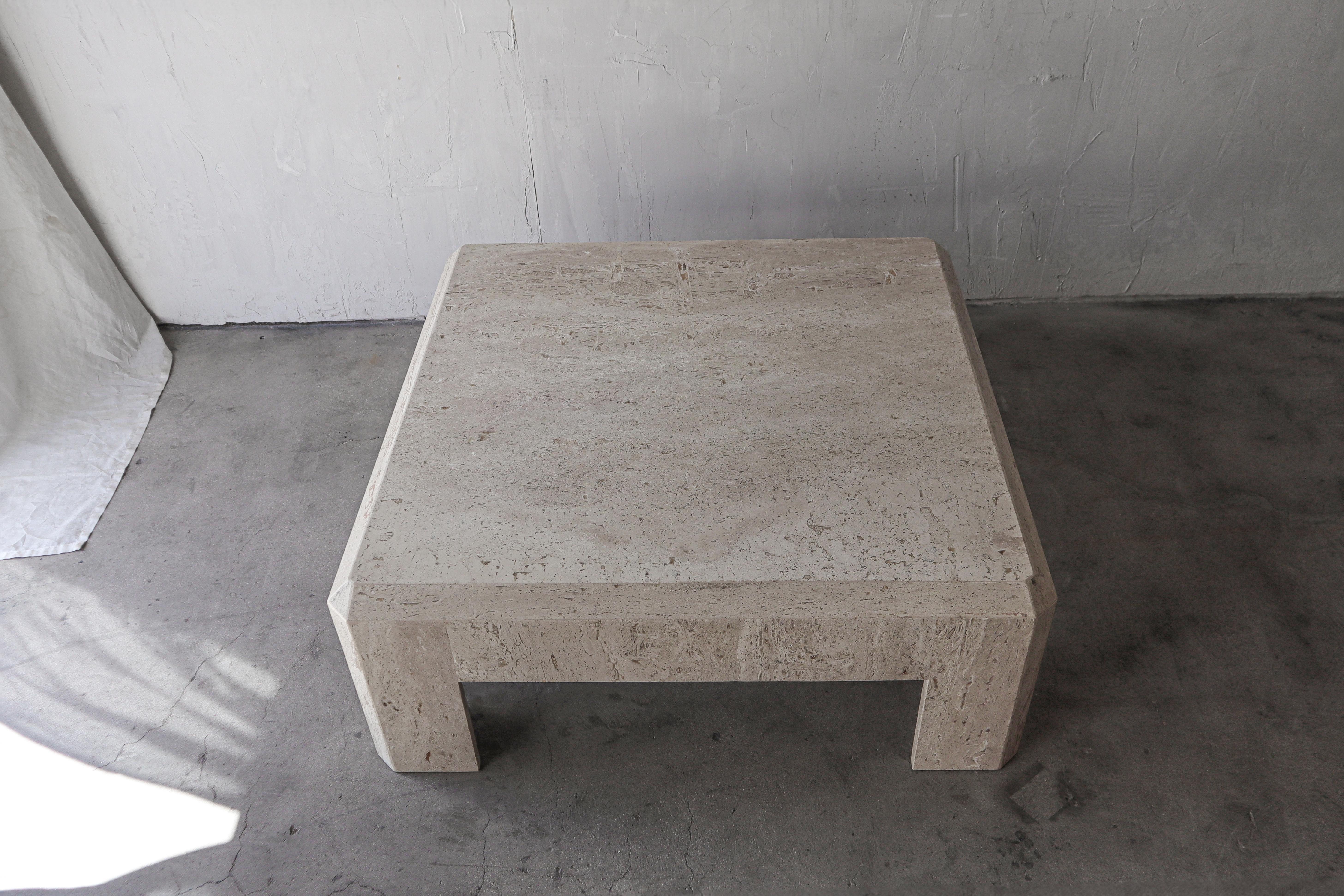 20th Century Square Minimalist Travertine Coffee Table