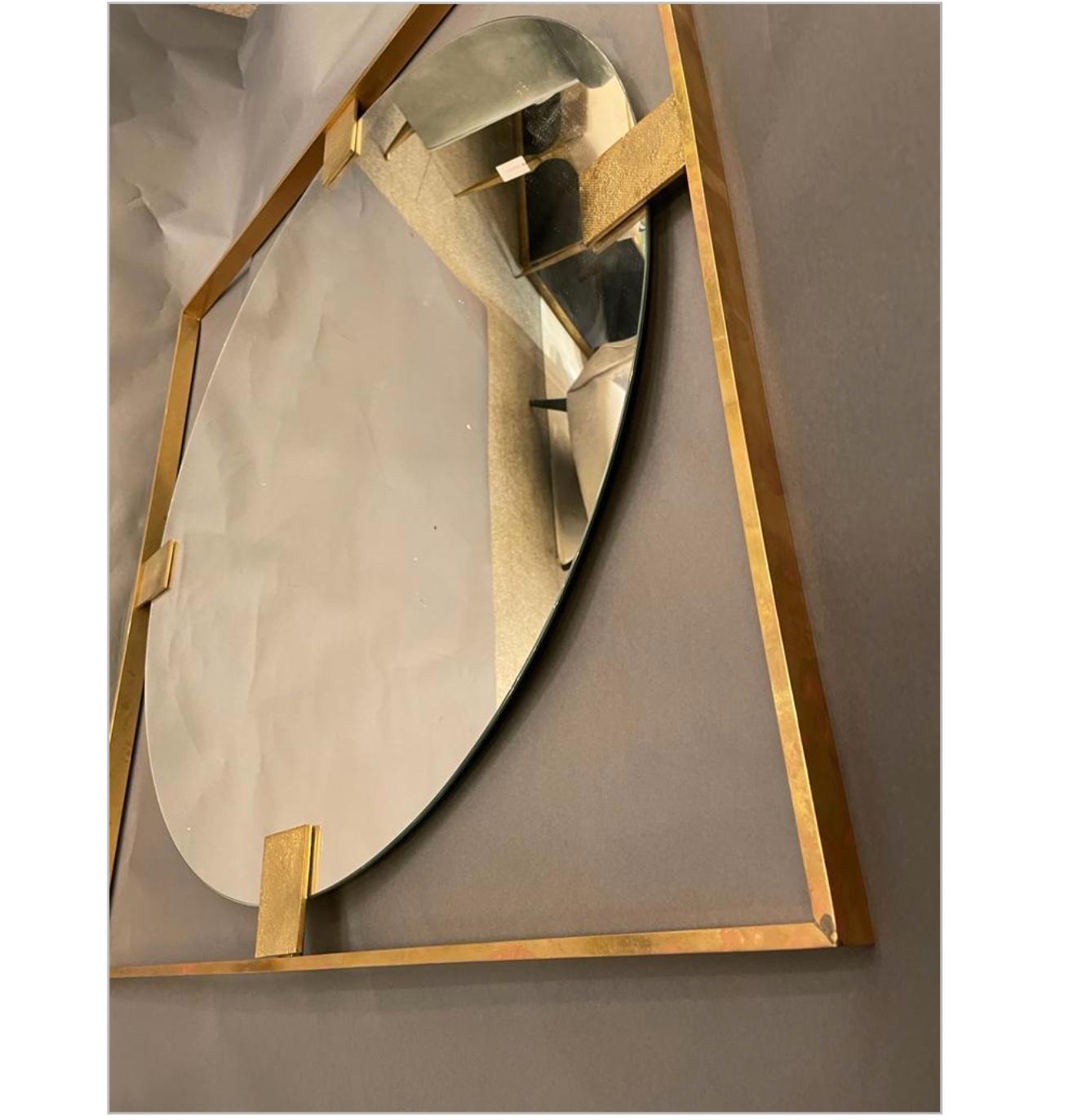 Italian Square Mirror in Brass, circa 1980 For Sale