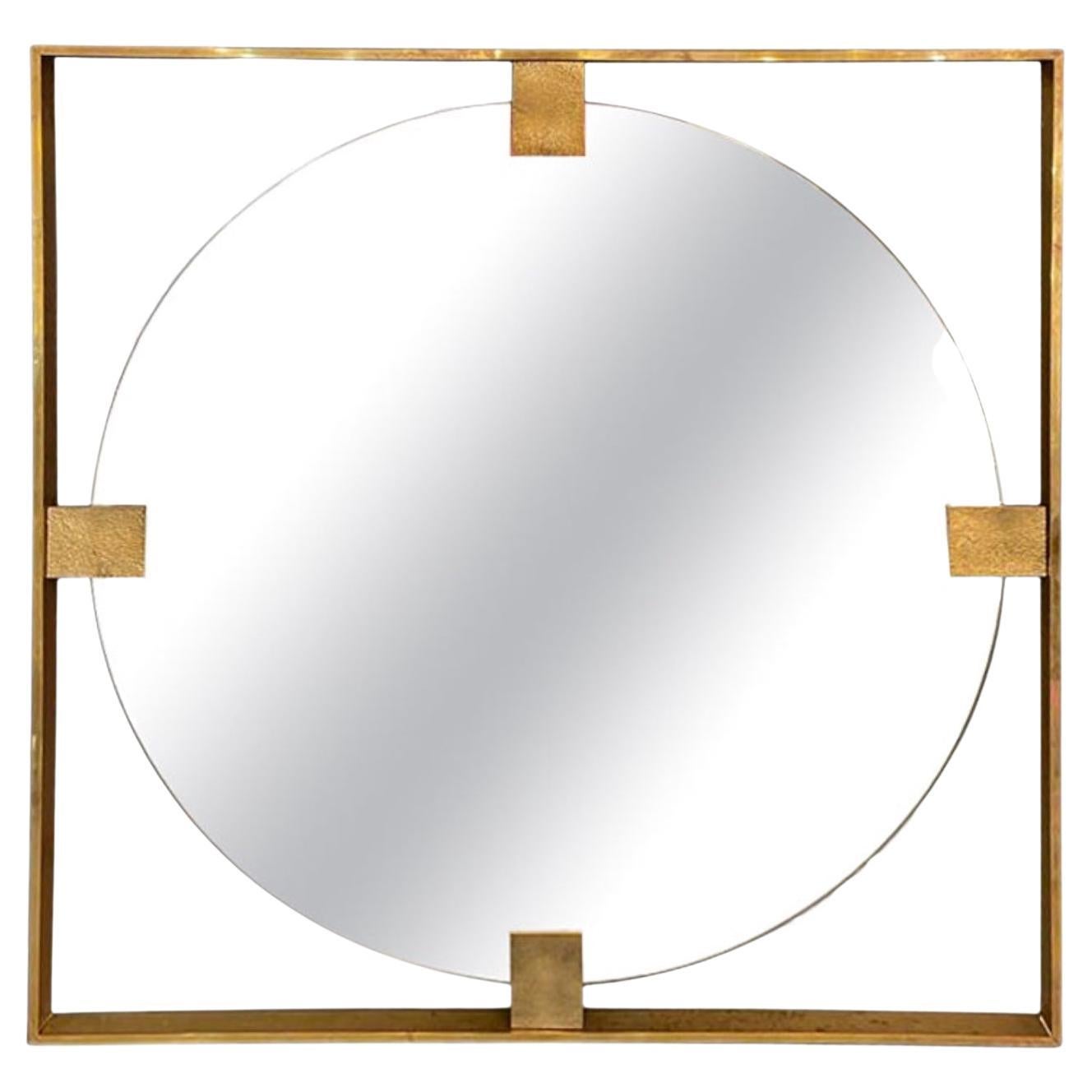 Quadratischer Spiegel aus Messing, um 1980