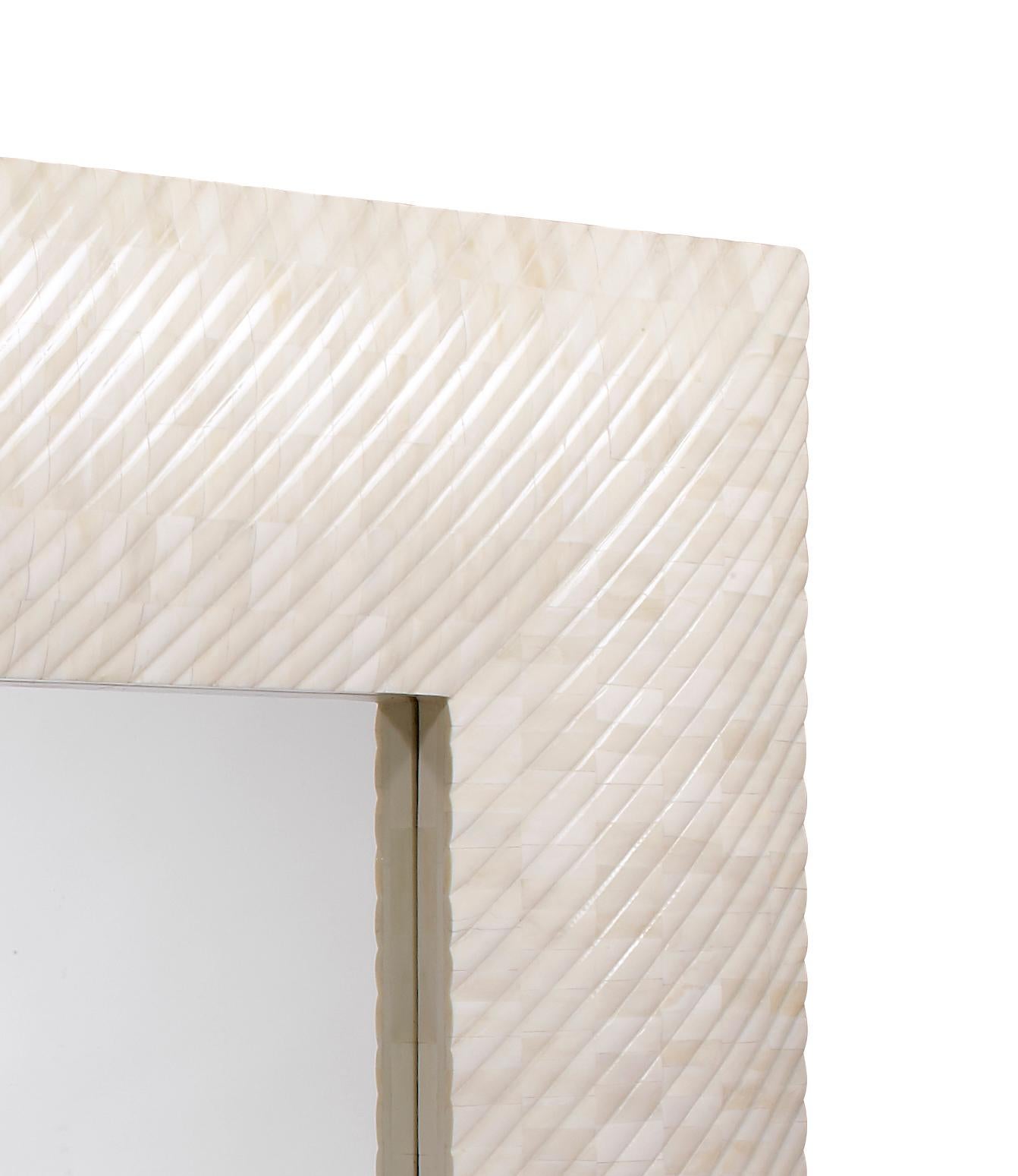 Hollywood Regency Square Mirror Made with Carved Bone, Aspire Mirror