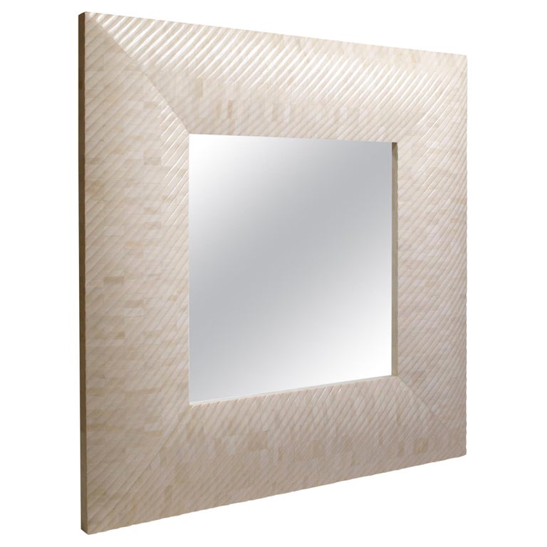 Square Mirror Made with Carved Bone, Aspire Mirror For Sale