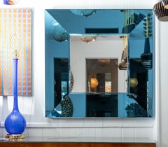 Square Mirror with Deep Blue Glass Surround