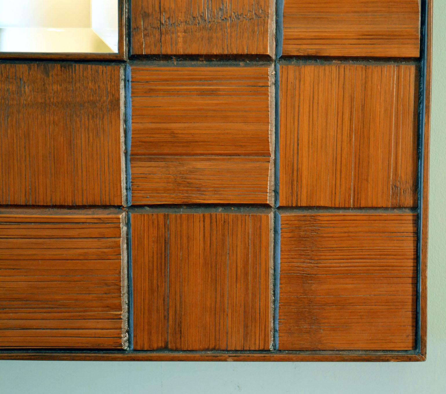 Square Mirrors Pair with Walnut Wood Relief Border, 1960s, Italy For Sale 4