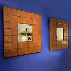 Square Mirrors Wood Relief Border Pair, 1960's, Italy