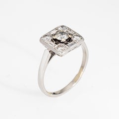 Square Mixed Cut Diamond Ring Sz 6.75 Mid Century 14k White Gold Fine Jewelry