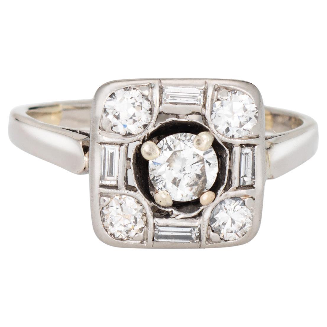 Square Mixed Cut Diamond Ring Sz 6.75 Mid Century 14k White Gold Fine Jewelry
