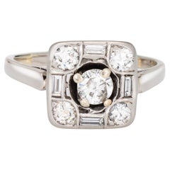 Square Mixed Cut Diamond Ring Sz 6.75 Mid Century 14k White Gold Fine Jewelry