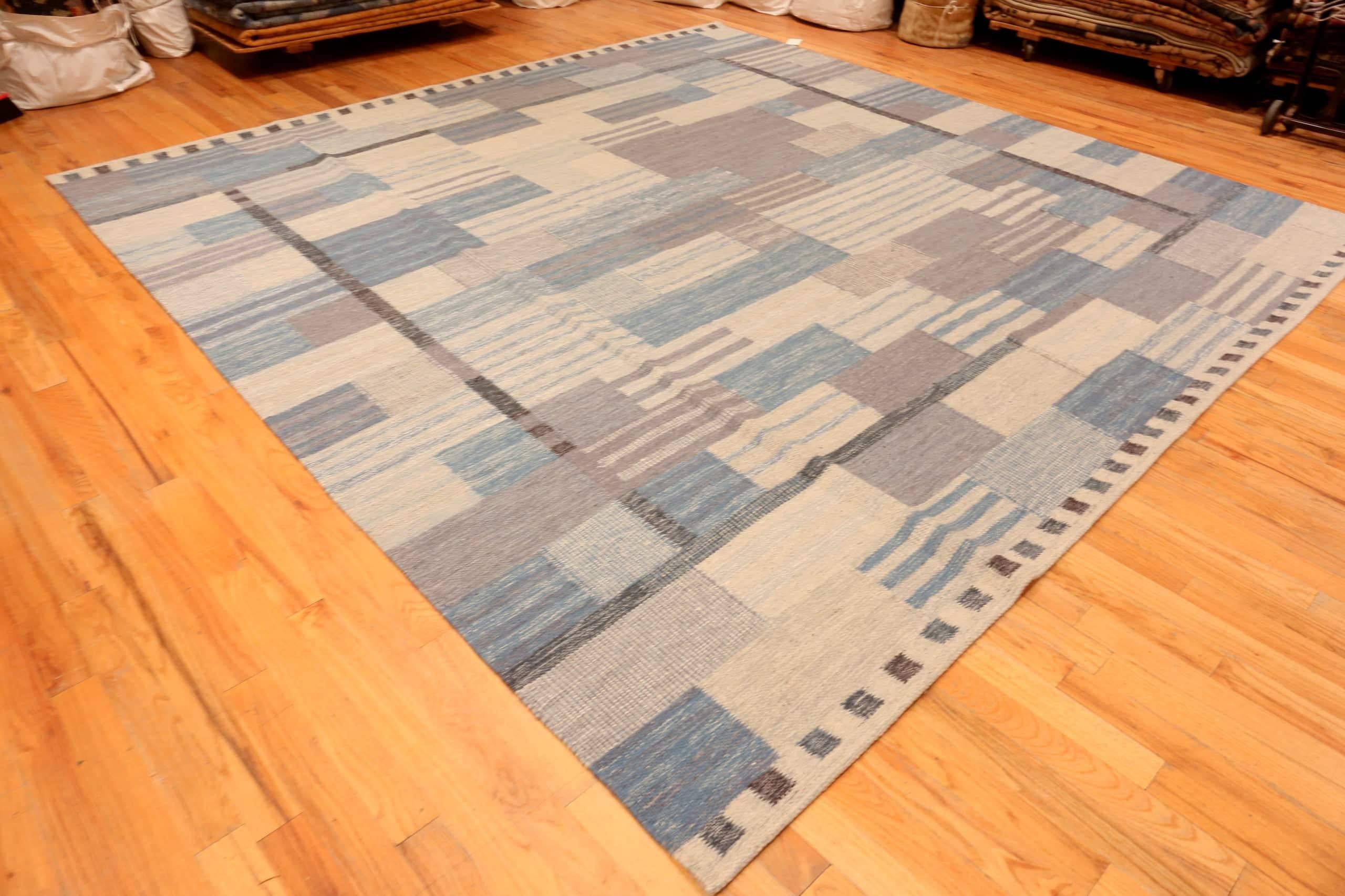 Indian Square Modern Geometric Swedish Inspired Flat Woven Area Rug. 12 ft x 12 ft 1 in