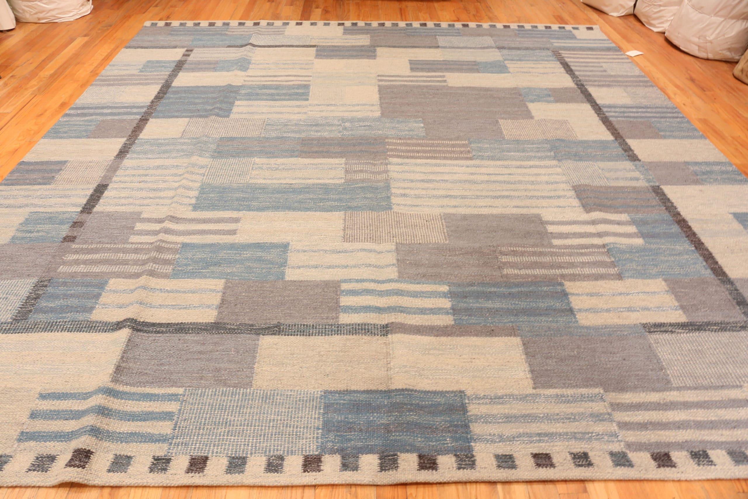 Hand-Woven Square Modern Geometric Swedish Inspired Flat Woven Area Rug. 12 ft x 12 ft 1 in