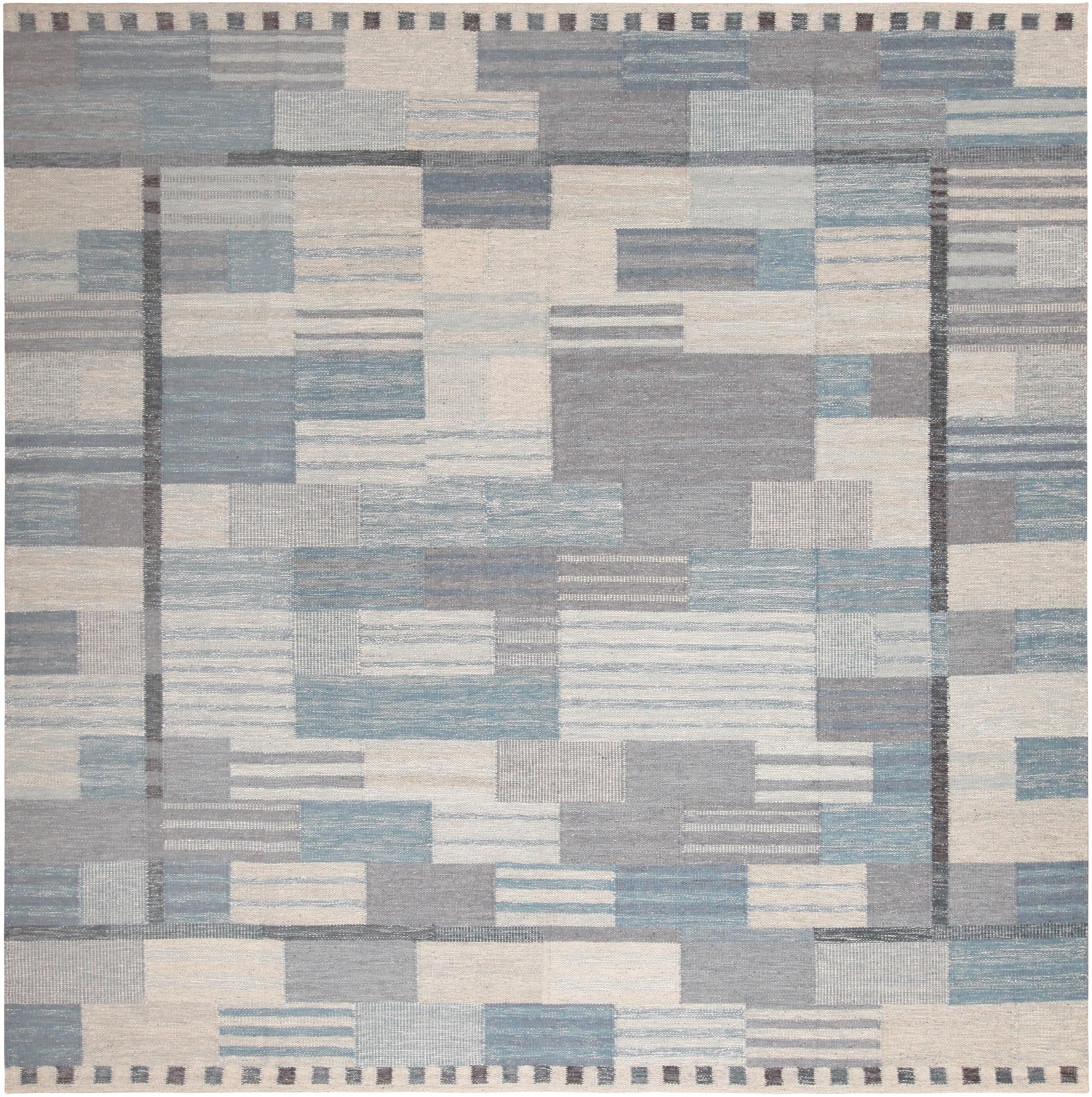 Square Modern Geometric Swedish Inspired Flat Woven Area Rug. 12 ft x 12 ft 1 in