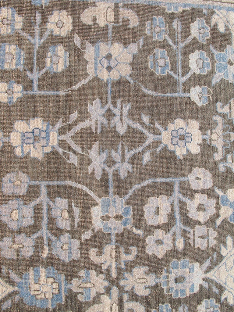 Square Modern Khotan Design in Grays, Silver, Charcoal, and Light Blue
