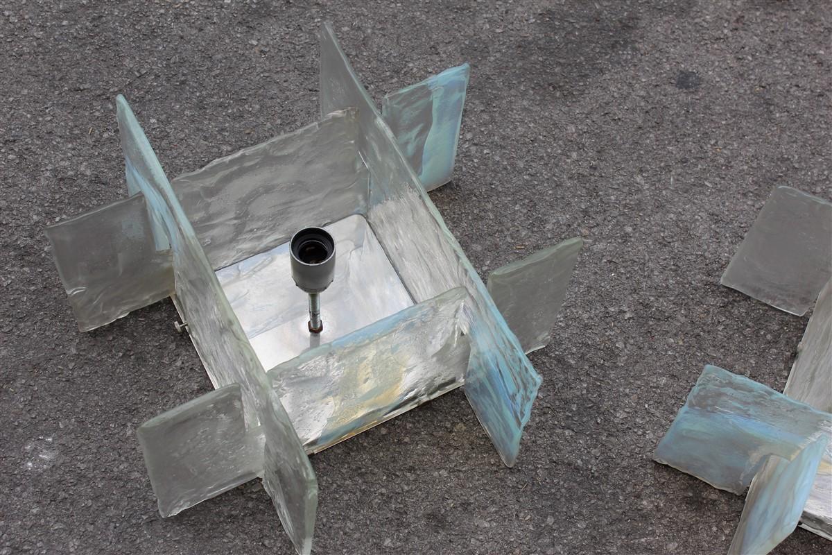 Quadratische Modernist Brutalis Paar Wandleuchter Murano Mazzega Glas schillernd im Angebot 3