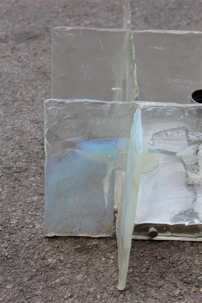 Paire d'appliques murales carrées Modernist Brutalis Murano Mazzega Glass Iridescent en vente 5