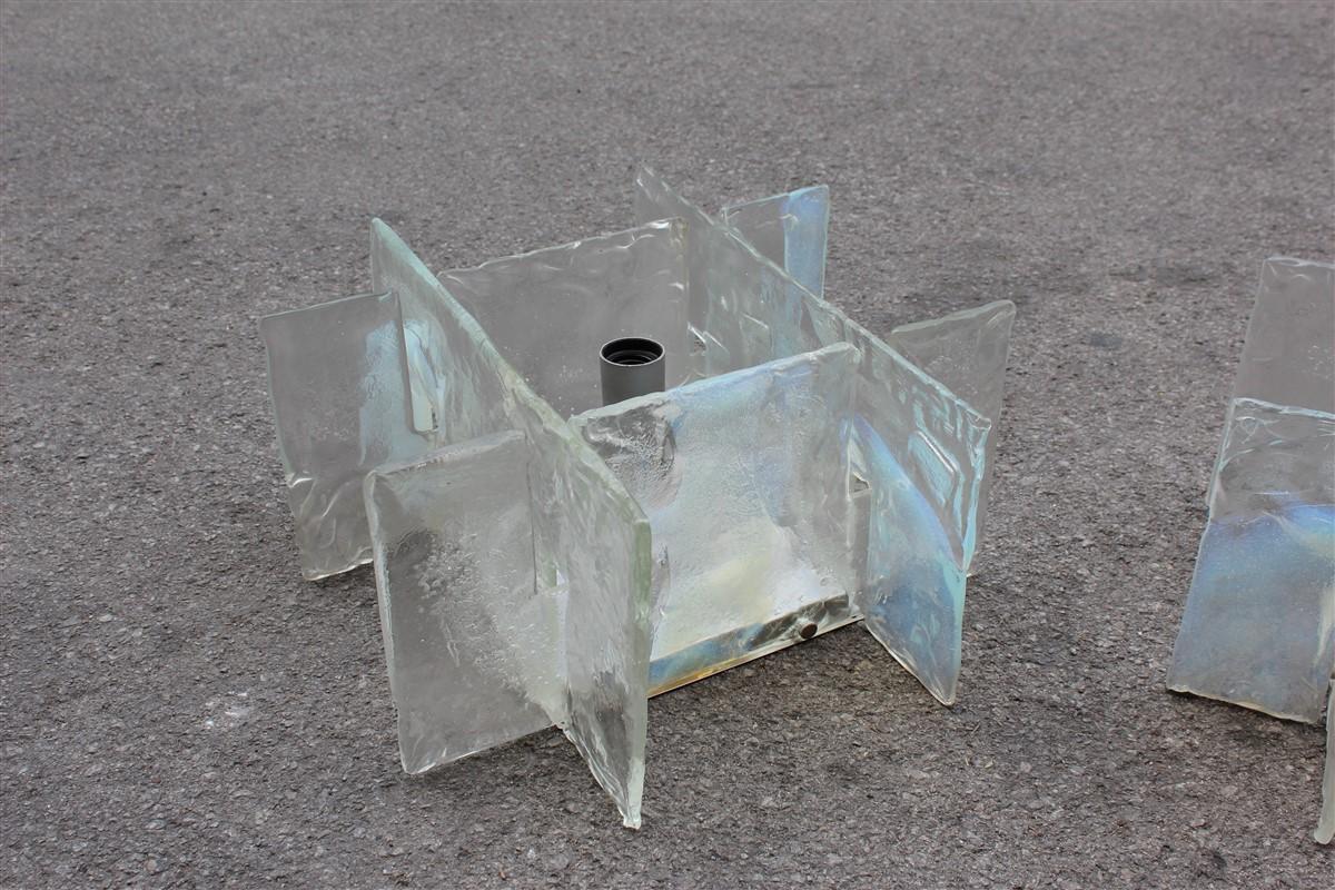 Quadratische Modernist Brutalis Paar Wandleuchter Murano Mazzega Glas schillernd im Angebot 6