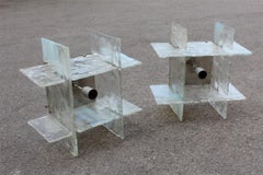 Quadratische Modernist Brutalis Paar Wandleuchter Murano Mazzega Glas schillernd