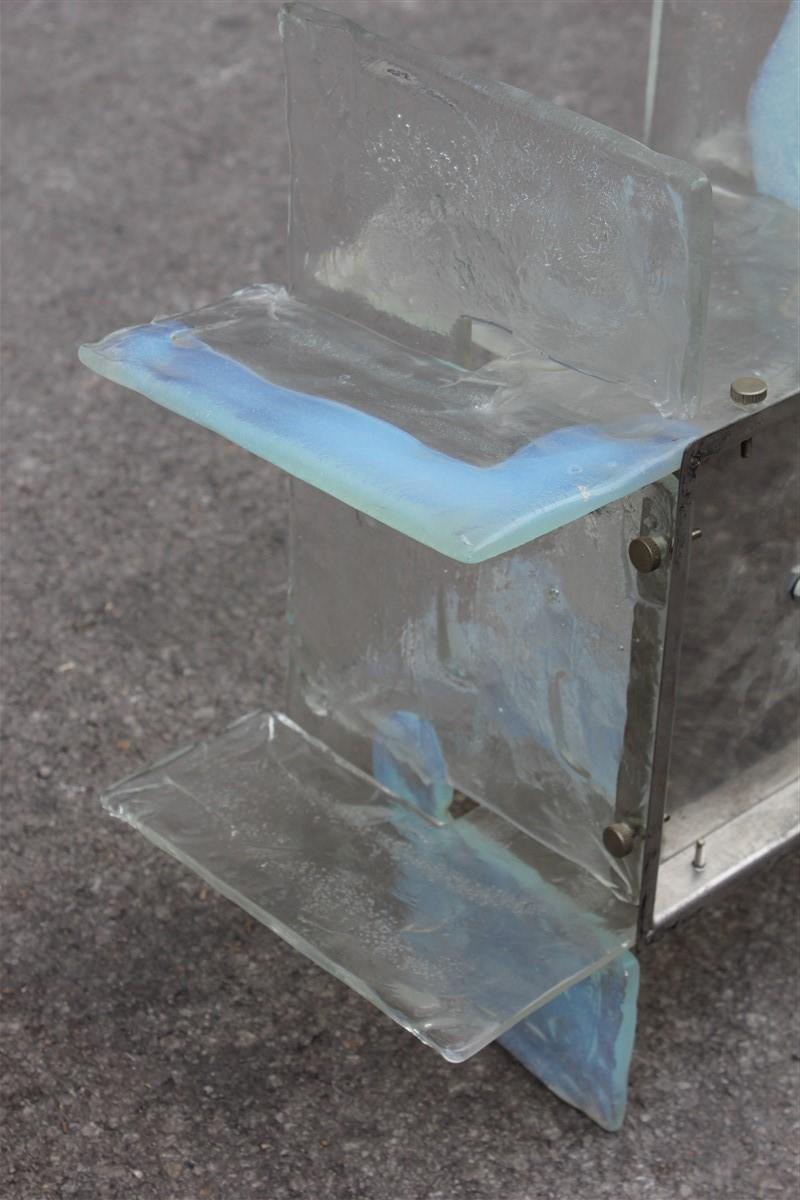 Murano Glass Square Modernist Brutalis Pair Wall Sconces Murano Mazzega Glass Iridescent For Sale