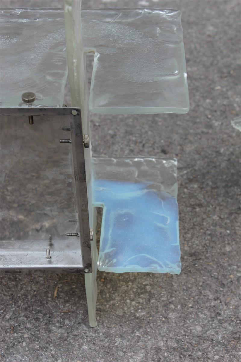 Quadratische Modernist Brutalis Paar Wandleuchter Murano Mazzega Glas schillernd im Angebot 1