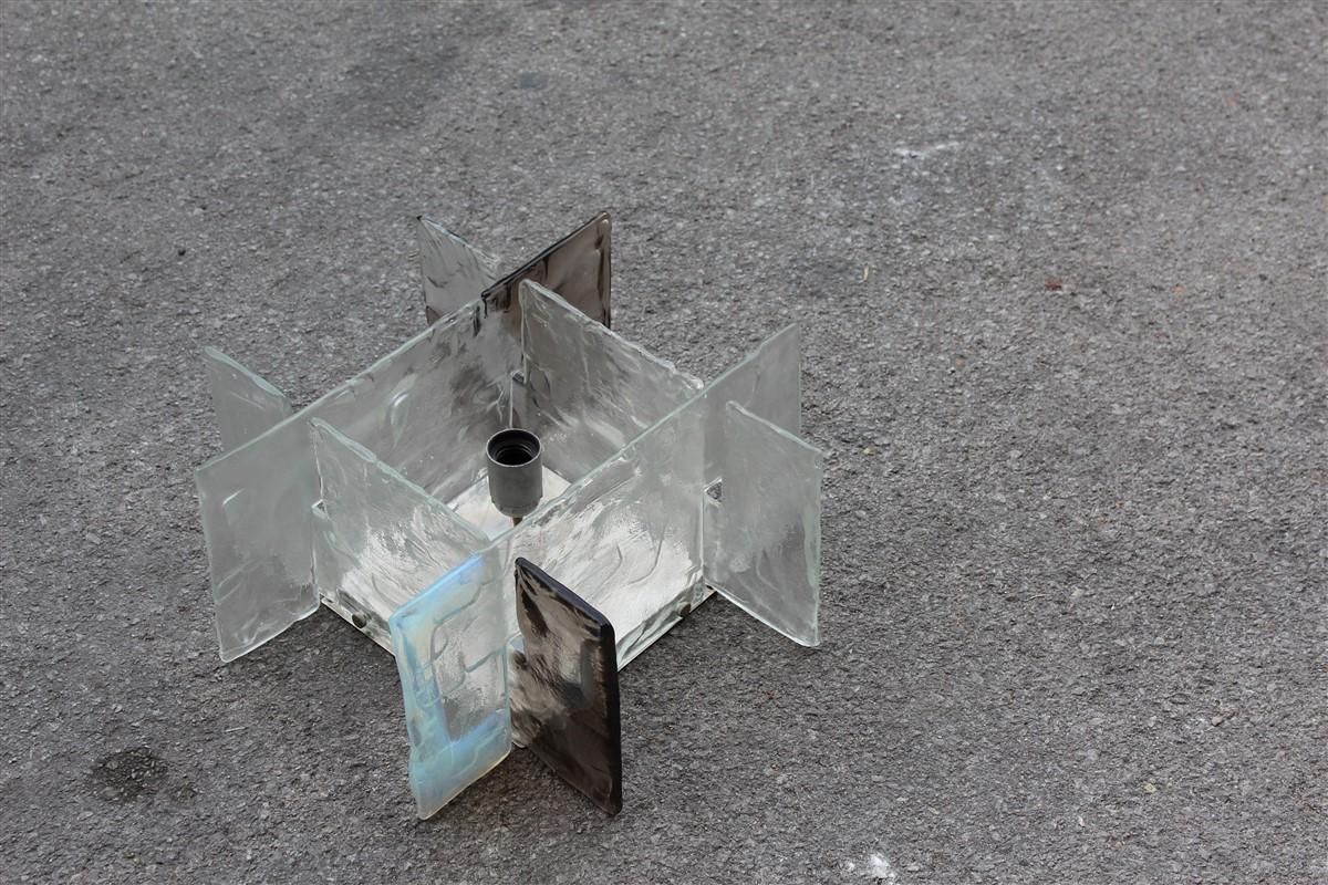 Quadratische Modernist Brutalis Wandleuchter Murano Mazzega Glas Iridescent im Angebot 4