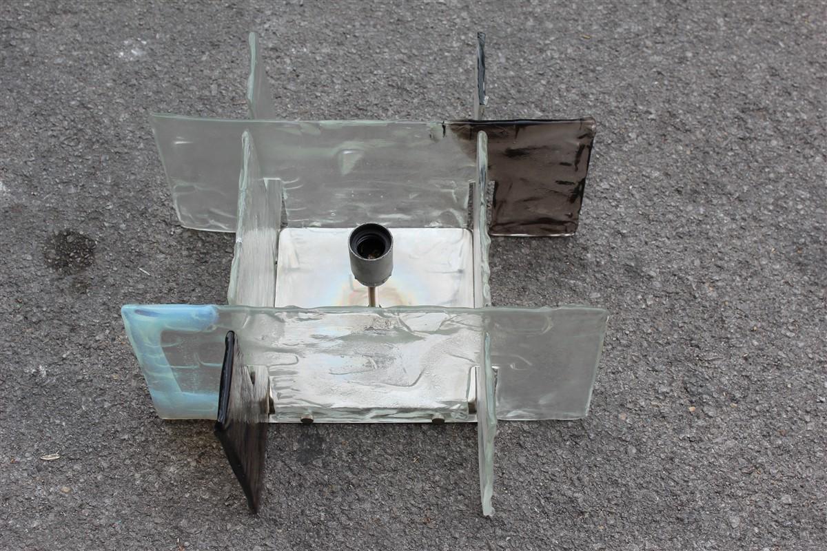 Quadratische Modernist Brutalis Wandleuchter Murano Mazzega Glas Iridescent im Angebot 5