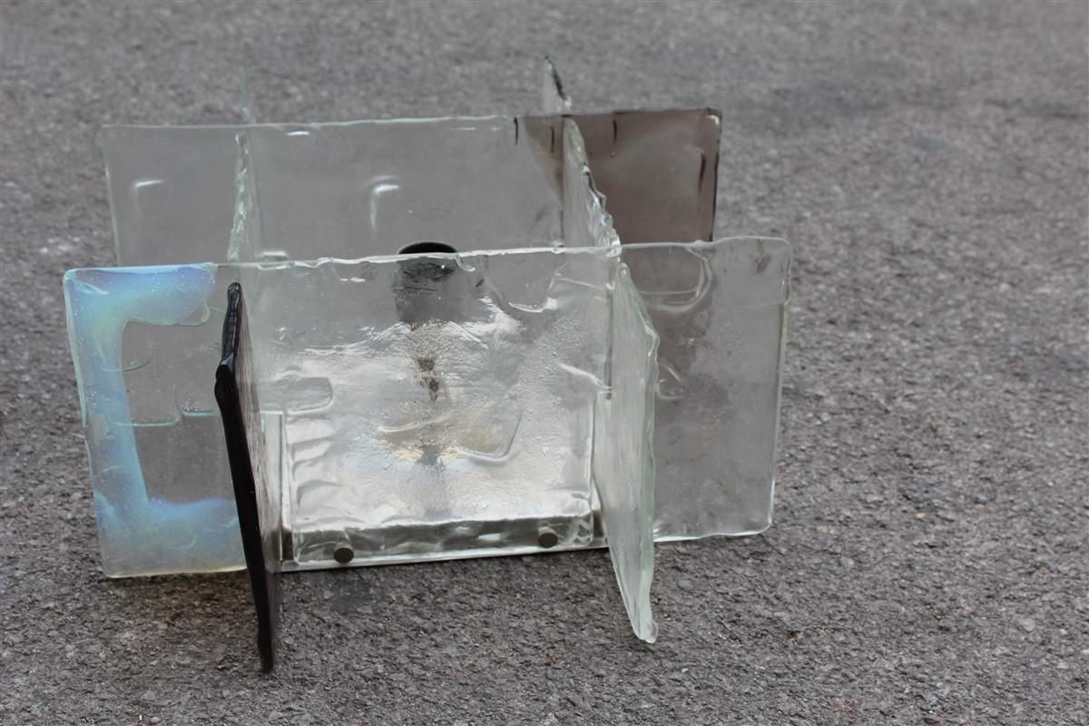 Quadratische Modernist Brutalis Wandleuchter Murano Mazzega Glas Iridescent im Angebot 6