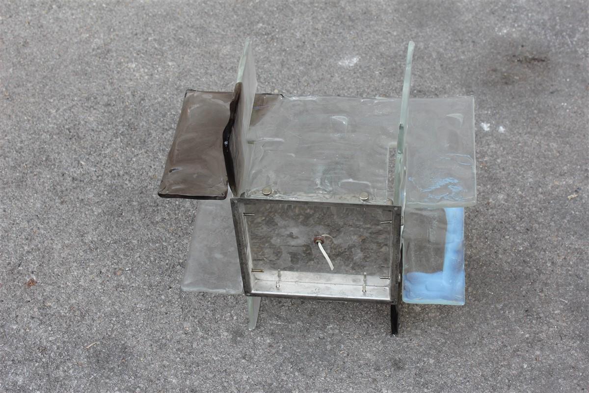 Italian Square Modernist Brutalis Wall Sconce Murano Mazzega Glass Iridescent For Sale
