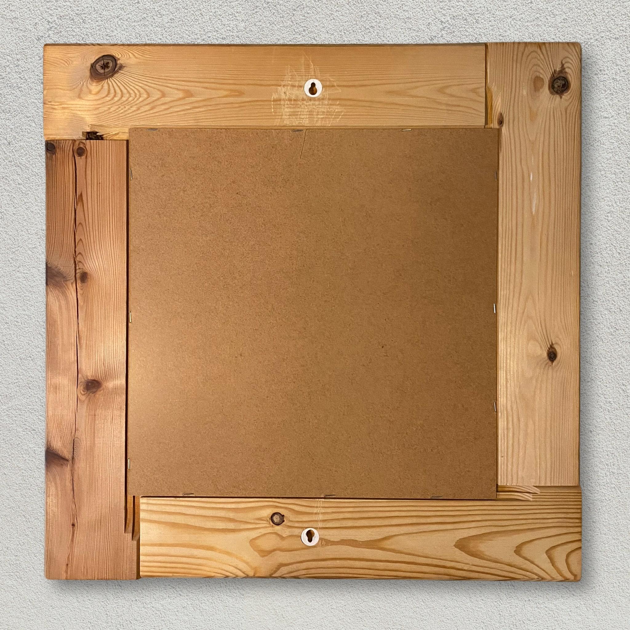 Square modernist pinewood mirror, Sweden, 1970s In Good Condition For Sale In Forserum, SE