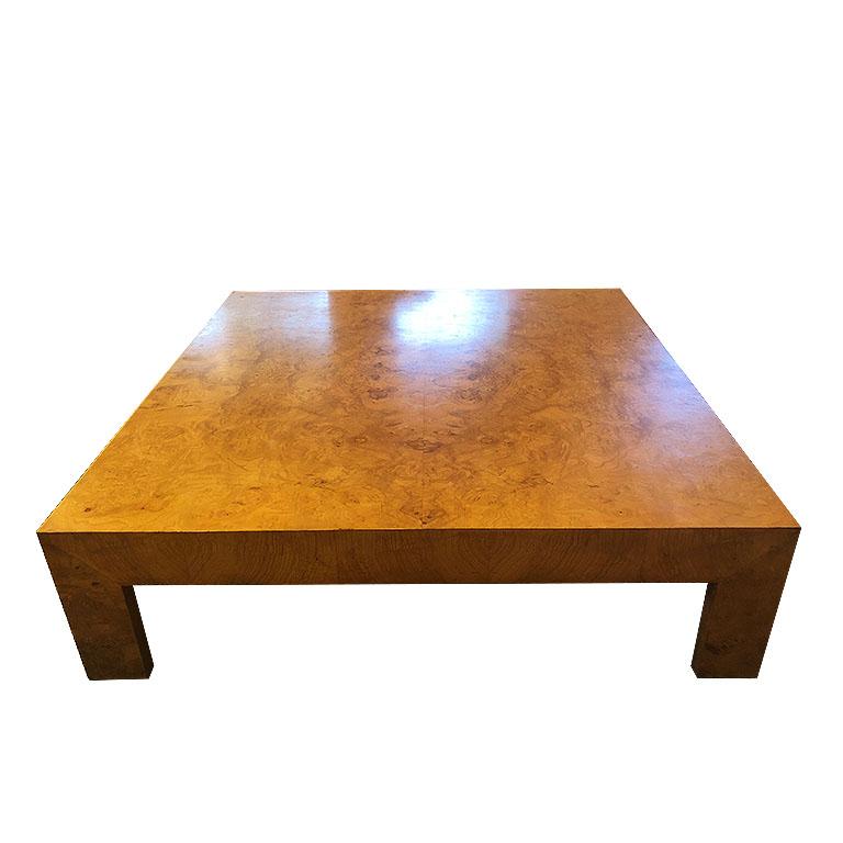 20th Century Square Monumental Mid-Century Modern Burl Wood Coffee Table after Milo Baughman