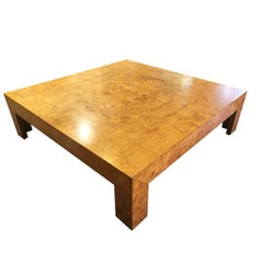 Square Monumental Mid-Century Modern Burl Wood Coffee Table after Milo Baughman