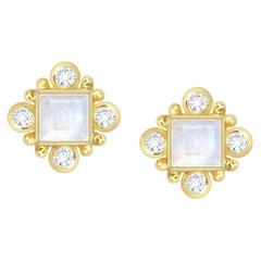 Square Moonstone 18k Yellow Gold Stud Earrings