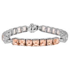 Square Morganite and Diamond Bracelet in 18K White Gold