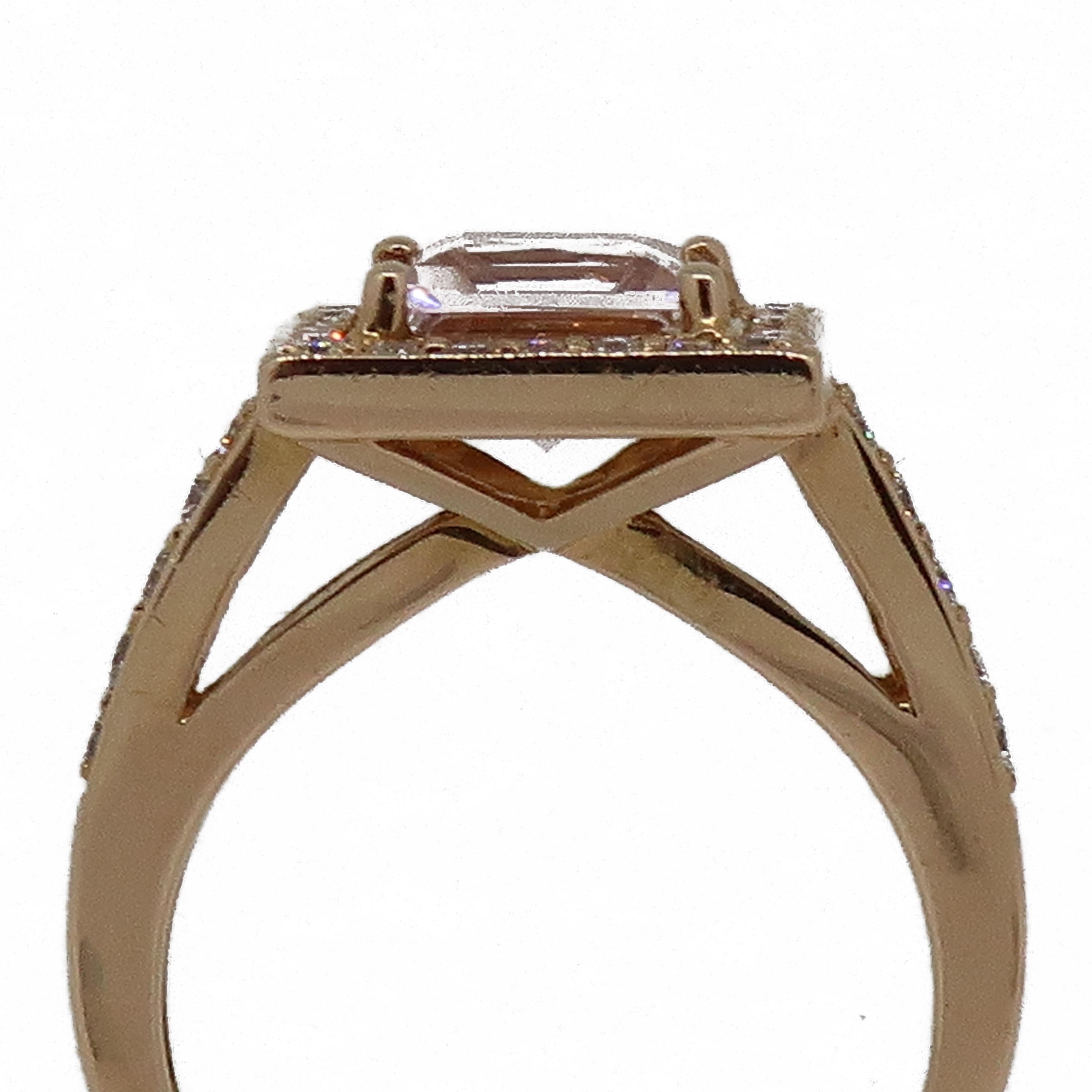 Women's Square Morganite and Diamond Cluster Ring 18 Karat Rose Gold