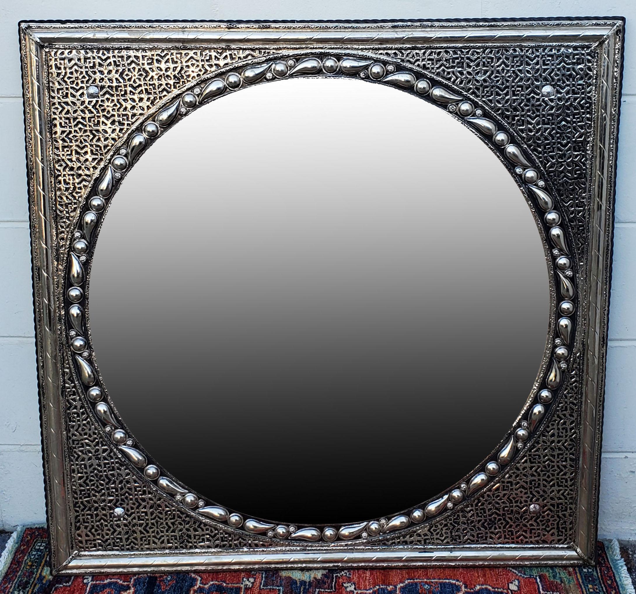 Contemporary Square Moroccan Metal Inlaid Mirror, 101LM24 For Sale
