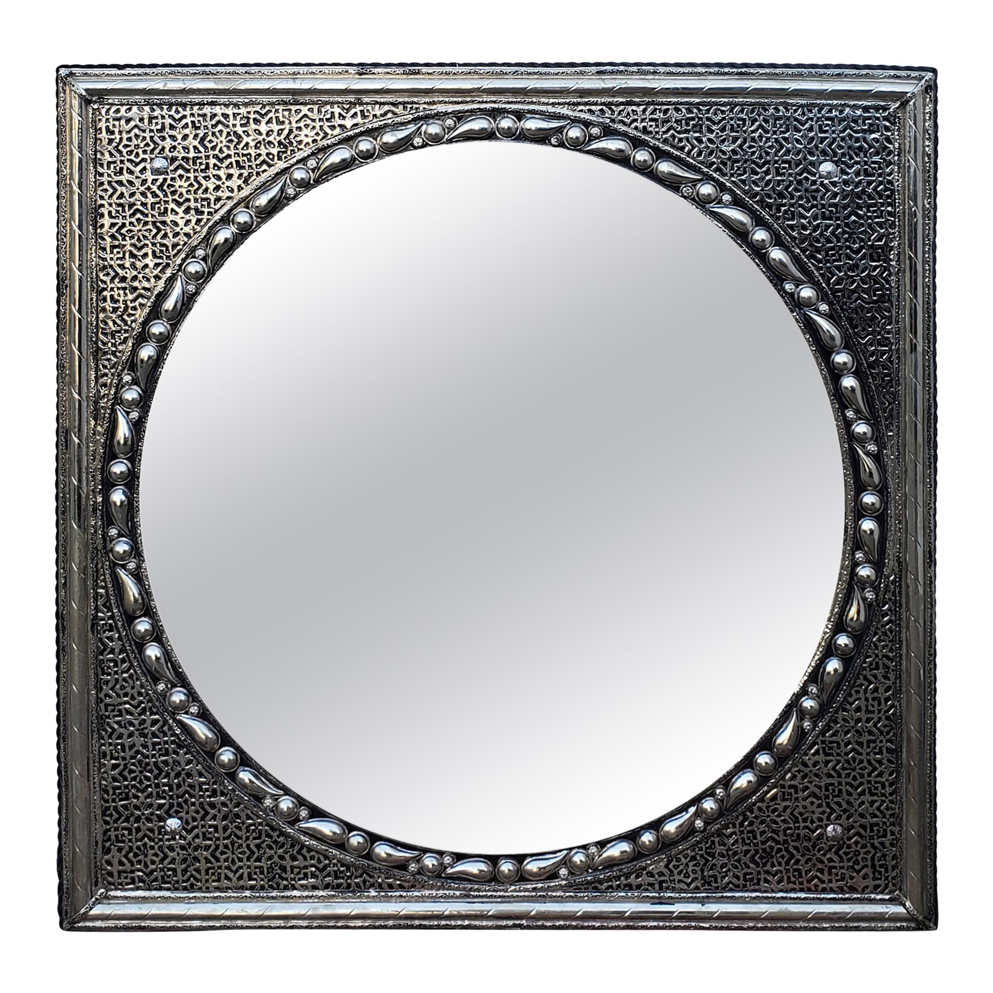 Square Moroccan Metal Inlaid Mirror, 101LM24 For Sale