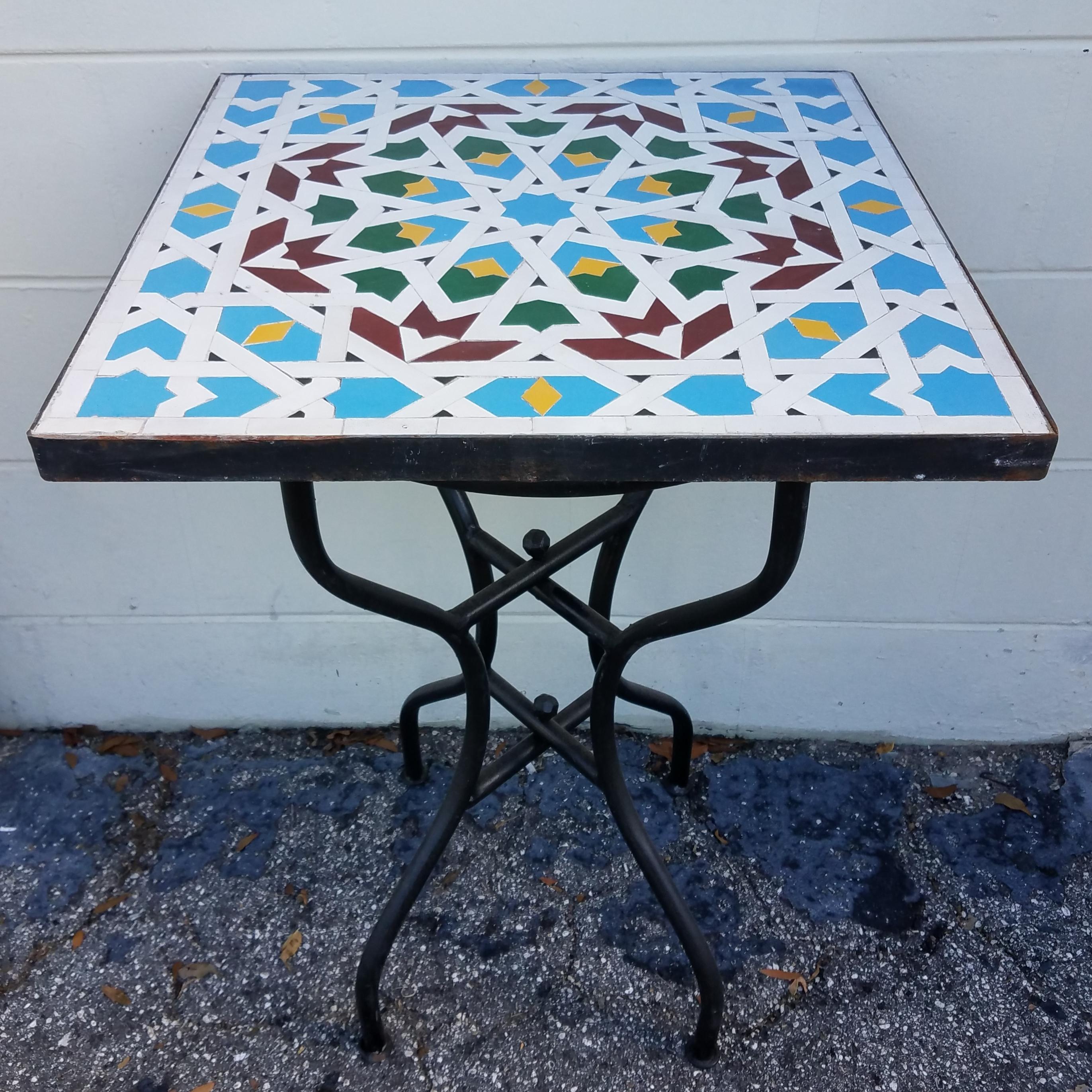 Square Moroccan Mosaic Side Table-Choice of High or Low Base For Sale 1