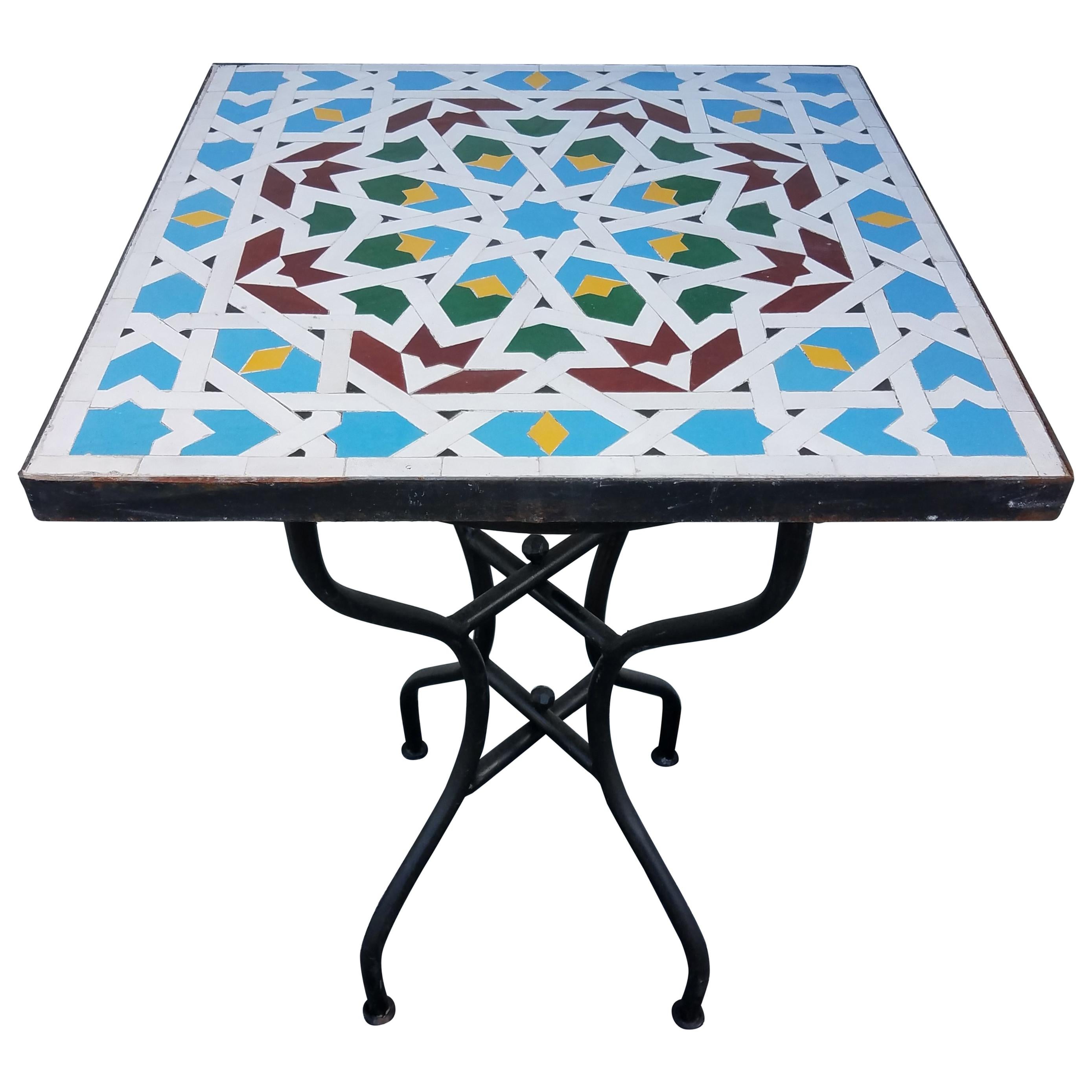 Square Moroccan Mosaic Side Table-Choice of High or Low Base For Sale