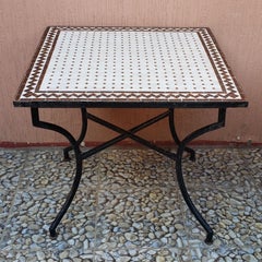 Square Moroccan Mosaic Side Table - White / Brown