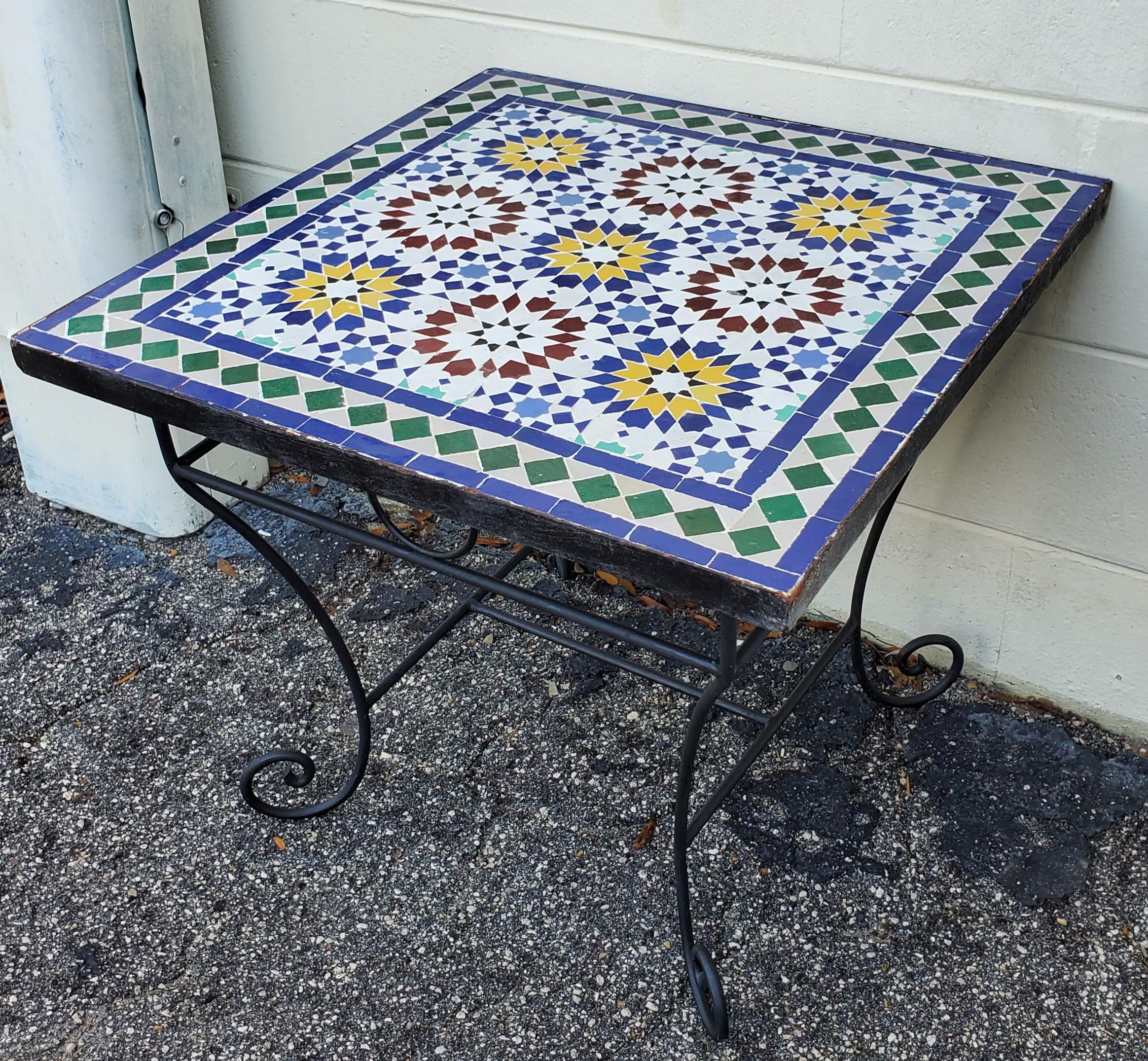 Hand-Crafted Square Moroccan Mosaic Table, Beldia Pattern For Sale