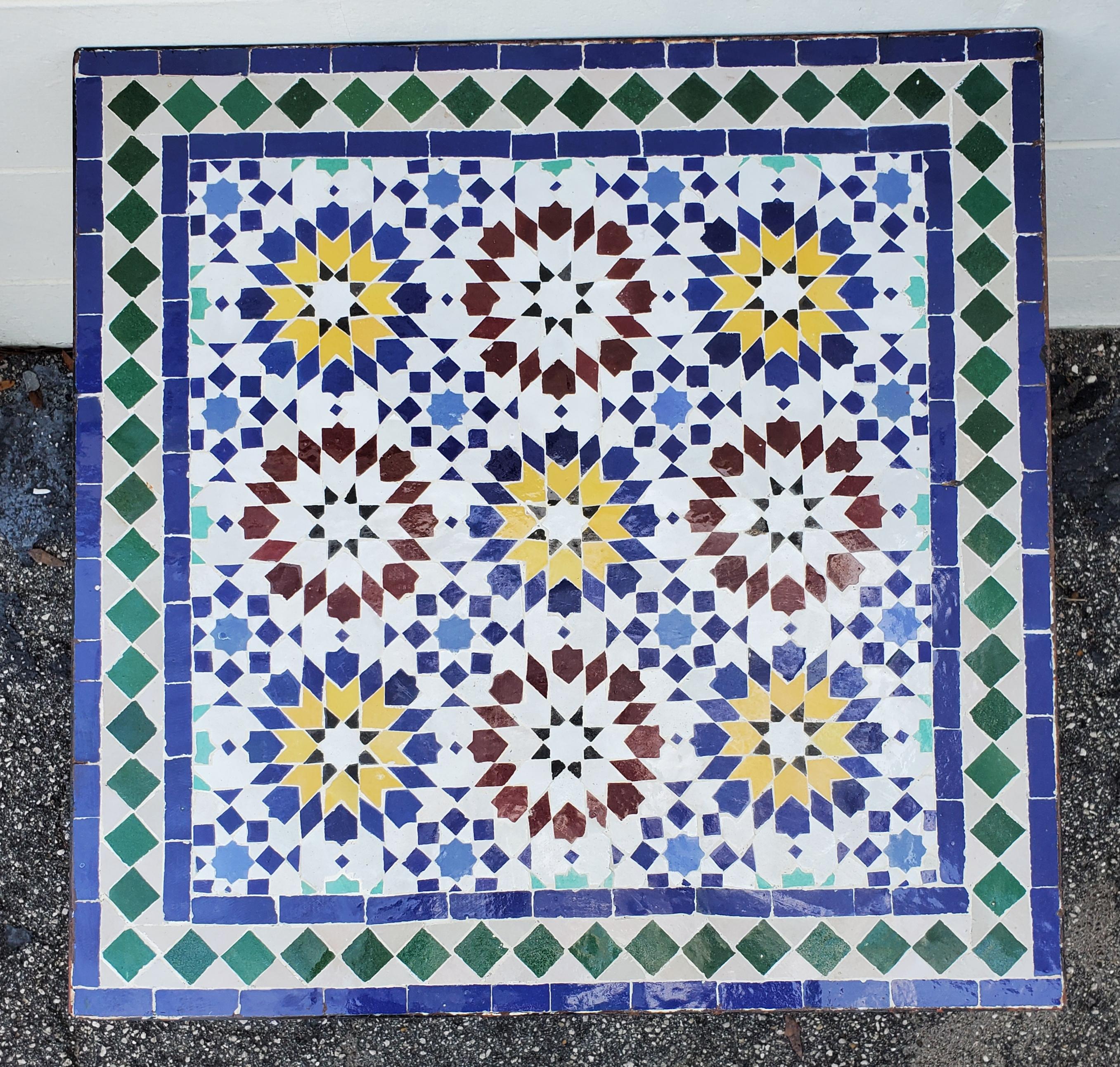 Square Moroccan Mosaic Table, Beldia Pattern In New Condition For Sale In Orlando, FL