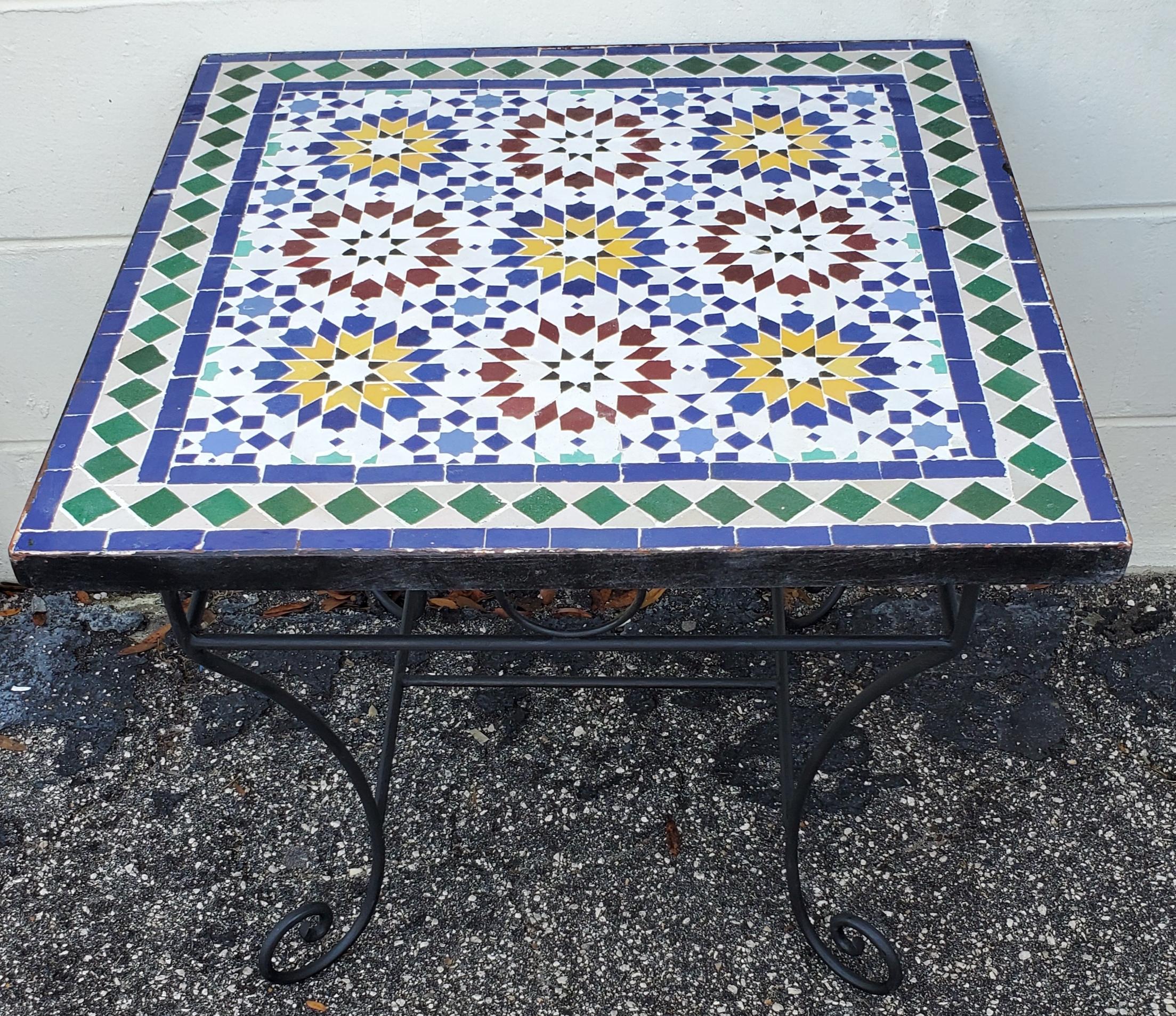 Contemporary Square Moroccan Mosaic Table, Beldia Pattern For Sale