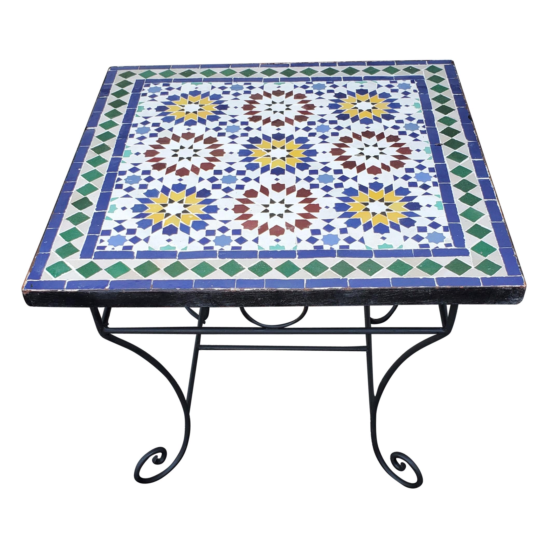 Square Moroccan Mosaic Table, Beldia Pattern For Sale